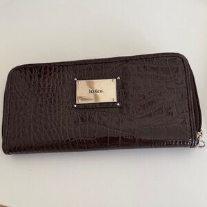 Liz & Co. Dark Brown Embossed Wallet with Silver Plate